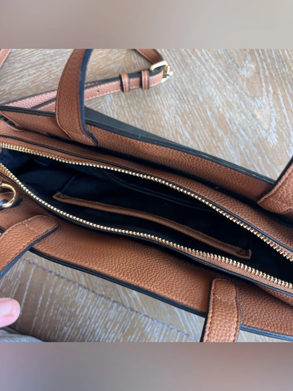 Nanette Lepore Black and Tan Pebbled Leather Crossbody Satchel